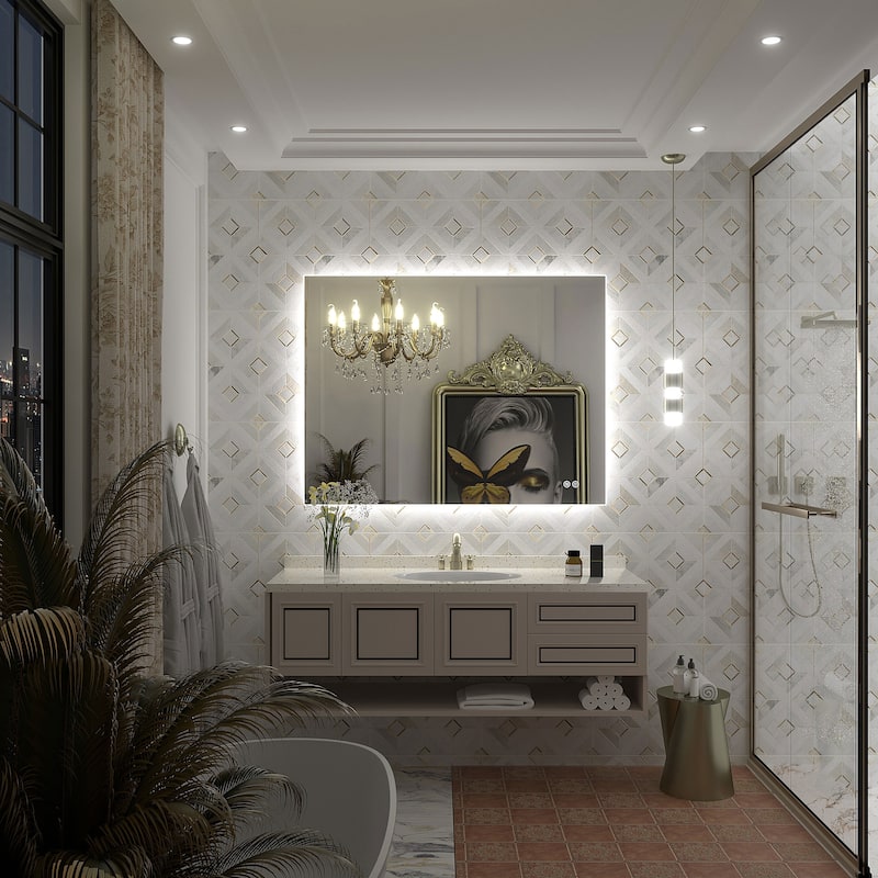 Frameless Anti-Fog 3 Colors Dimmable LED Backlit Wall Bathroom Vanity Mirror