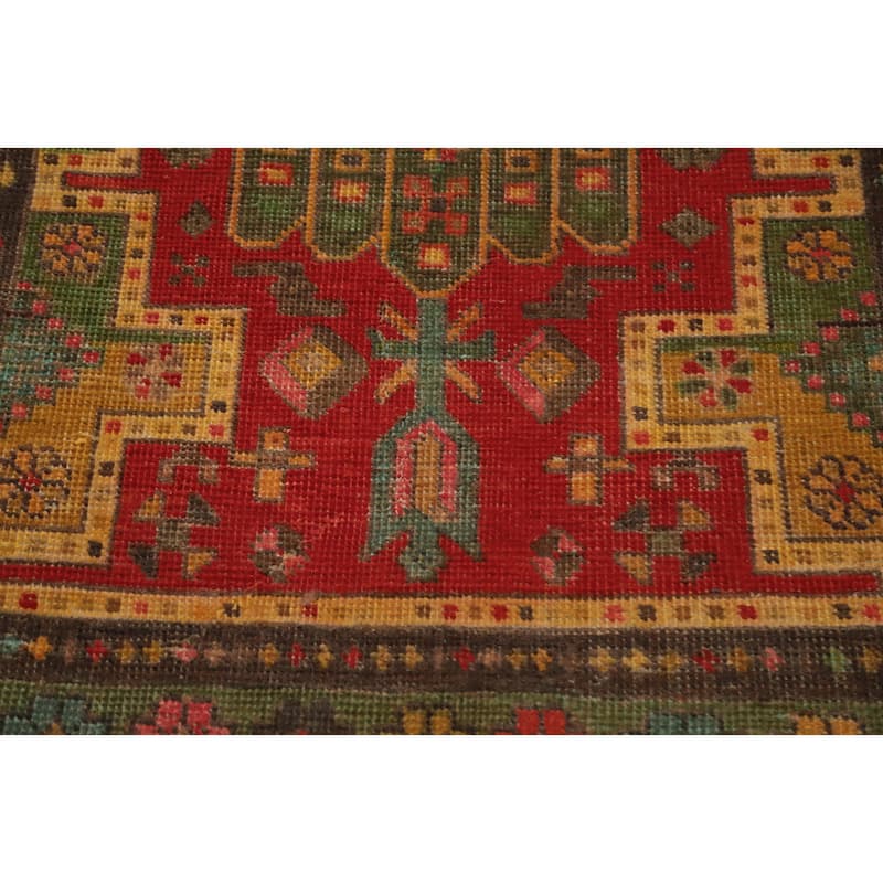 Hand Knotted Oriental 100% Wool Carpet Traditional Geometric Red Tabriz Runner Rug - 10' 7'' X 3' 1''