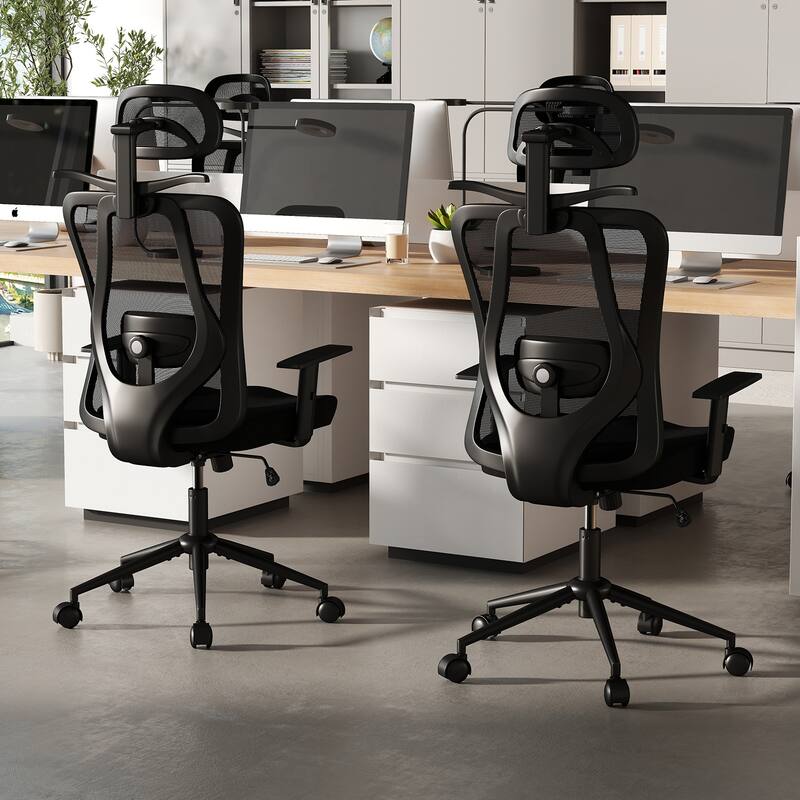 Ergonomic Mesh Office Chair with Adjustable Headrest Lumbar Support and Reclining Back Black Swivel Computer Desk Chair
