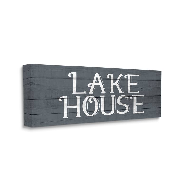 Stupell Lake House Sign Blue White Planked Look Canvas Wall Art - 13 x 30