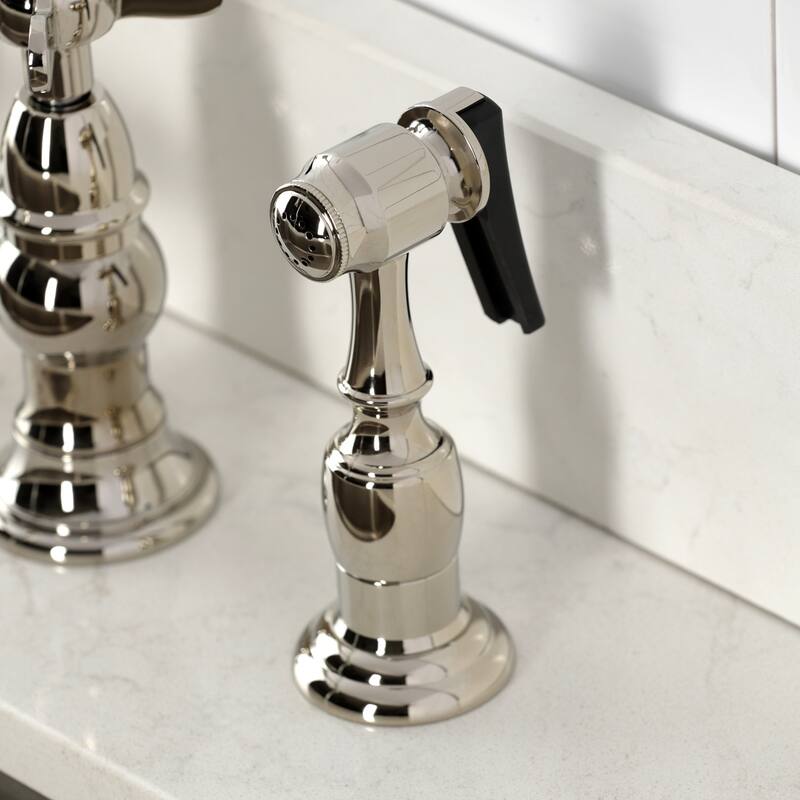 Kingston Brass Essex Two-Handle 4-Hole Deck Mount Bridge Kitchen Faucet with Brass Side Sprayer