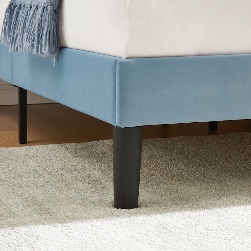 VECELO Velvet Upholstered Bed Frame with Vertical Channel Tufted Headboard, Adjustable Headboard, Wooden Slats Support