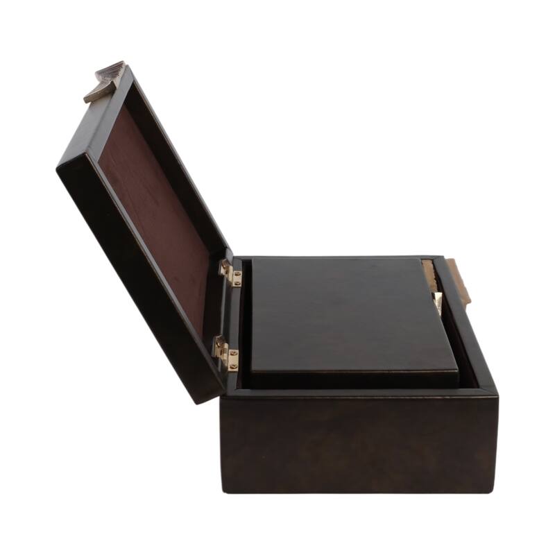 Faux Leather Storage Boxes with Metal Accents (Set of 2) - 9/11" Gray - 11" x 8" x 4"