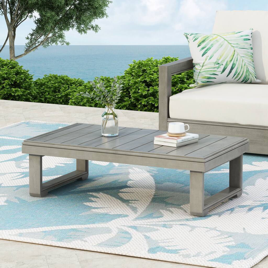 Roomfitters Outdoor Patio Coffee Table with Slatted Wood Design, Weather-Resistant Frame