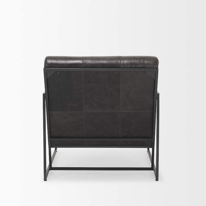 Stratton Gunmetal w/ Genuine Aged Black / Brown Leather Upholstered Accent Chair -  27.3L x 36.5W x 29.5H