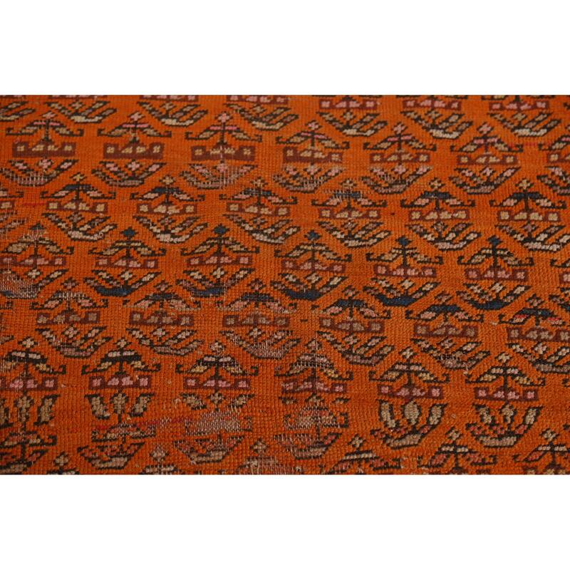 Hand Knotted Oriental 100% Wool Carpet Traditional Geometric Oranges & Rust Caucasian Runner Rug - 9' 3'' X 4' 0''