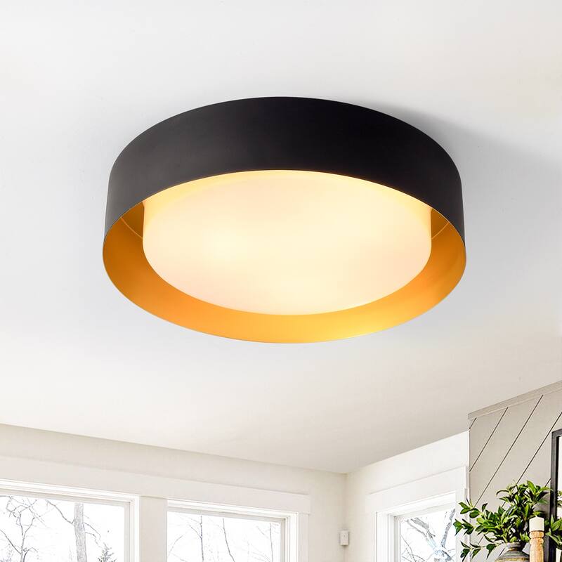 Modern Minimalist Round Drum Flush Mount Ceiling Lights - W12.5" - Black