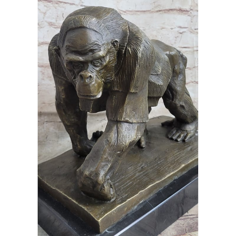 Gorilla Sculpture Statue Figure Bronze Metal Signed Art On Marble Base By Vobisova