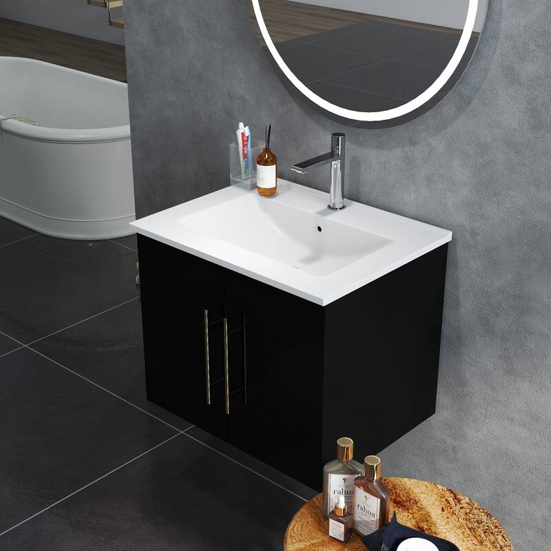 24-Inch Wall-Mounted Bathroom Vanity with Sink Combo,Double Doors,Soft Close Hinges, Ceramic Basin,Easy Assemble