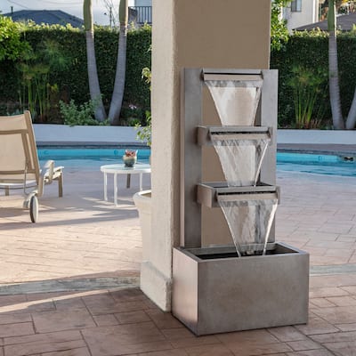 Alpine Corporation 43-inch Multi-tier Industrial Metal Patio Fountain