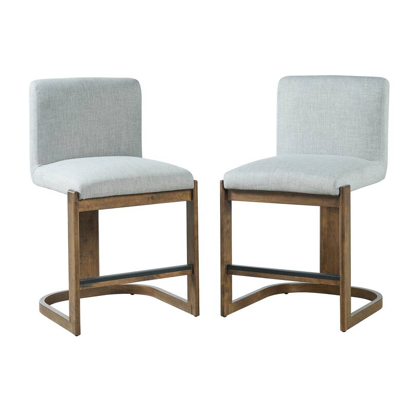 Christopher Knight Home - Modern Linen Upholstered Counter Height Bar Stools with Solid Wood Legs & Square Backrest, Set of 2