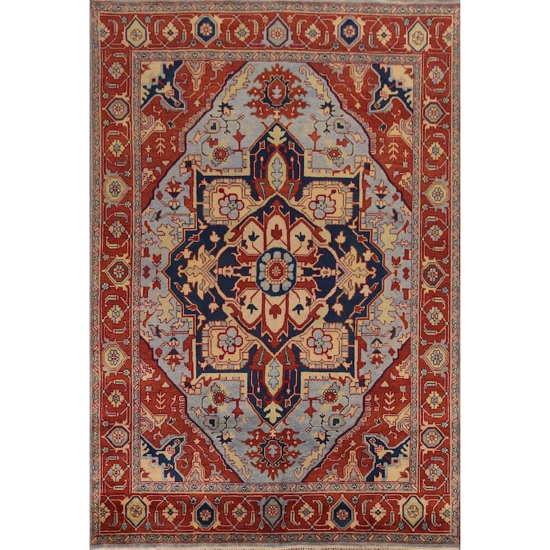Blue & Orange Heriz Serapi Indian Area Rug Handmade Wool Carpet - 9'0" x 11'9"