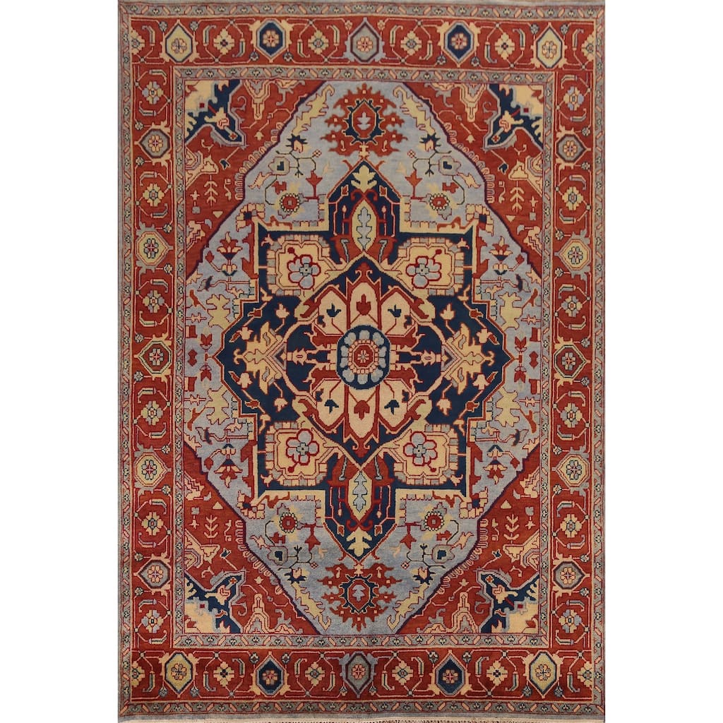 Blue & Orange Heriz Serapi Indian Area Rug Handmade Wool Carpet - 9'0" x 11'9"