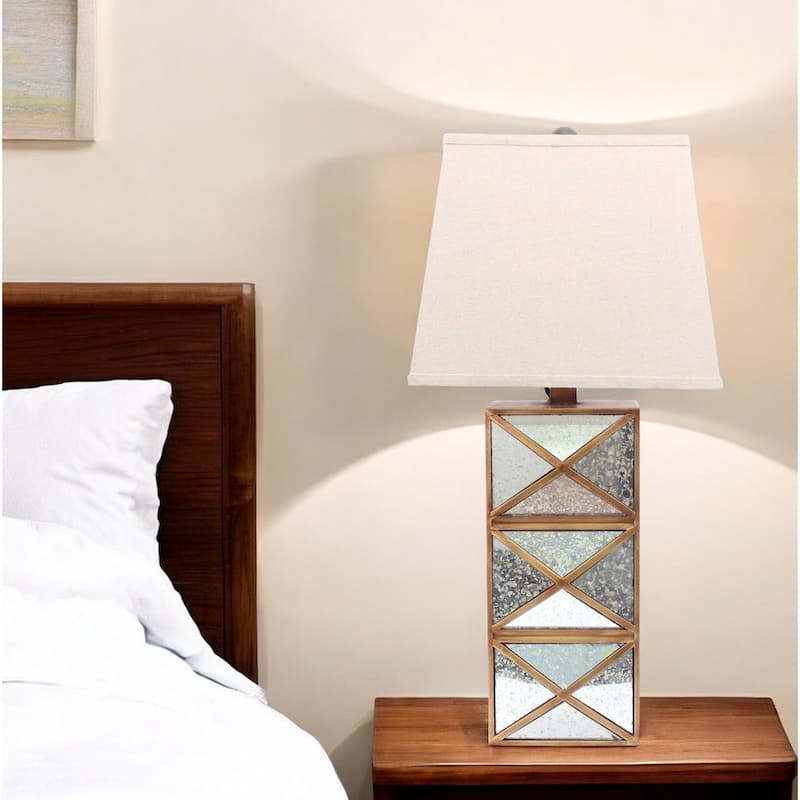 28 Inch Metal Bedside Lamp with Beige Rectangular Shade and Base - 6.25" x 6.75" x 27.50:"