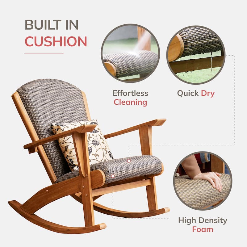 Cambridge Casual Camden Teak Outdoor Rocking Chair with Padded Woven Seat