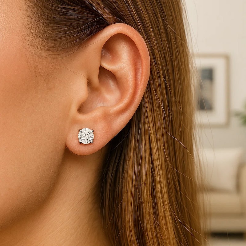MayaMila Sterling Silver Stud Earrings with White Hue Faceted Cubic Zirconia