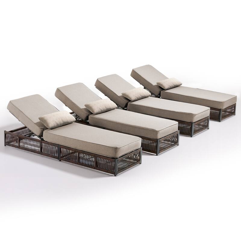 Gymojoy Outdoor Patio Chaise Lounge Chair, Luxury Rattan Recliner with 6-Position Backrest & 5-Inch Thick Cushions Set of 4