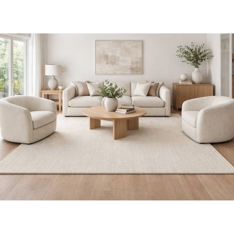 Alabaster Solid Speckled Wool Handmade Modern Minimal Area Rug - 9' x 12' - 9' x 12'