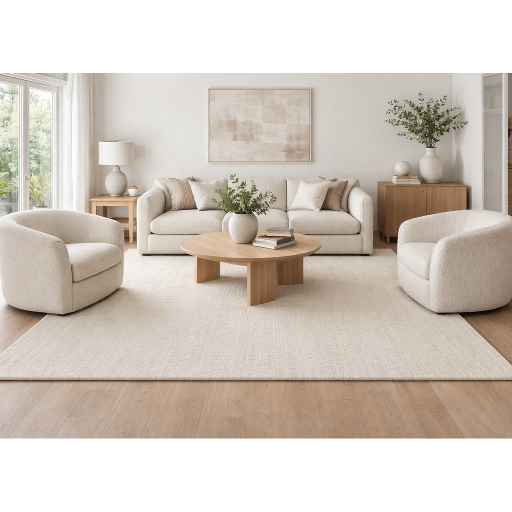 Alabaster Solid Speckled Wool Handmade Modern Minimal Area Rug - 9' x 12'