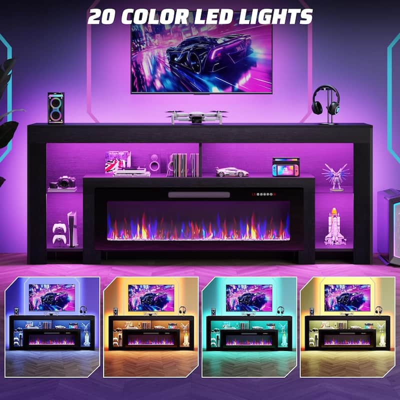 BOSSIN 82" Fireplace TV Stand with 50" Fireplace, Entertainment Center for TVs Up to 90", Console Cabinet With LED Light