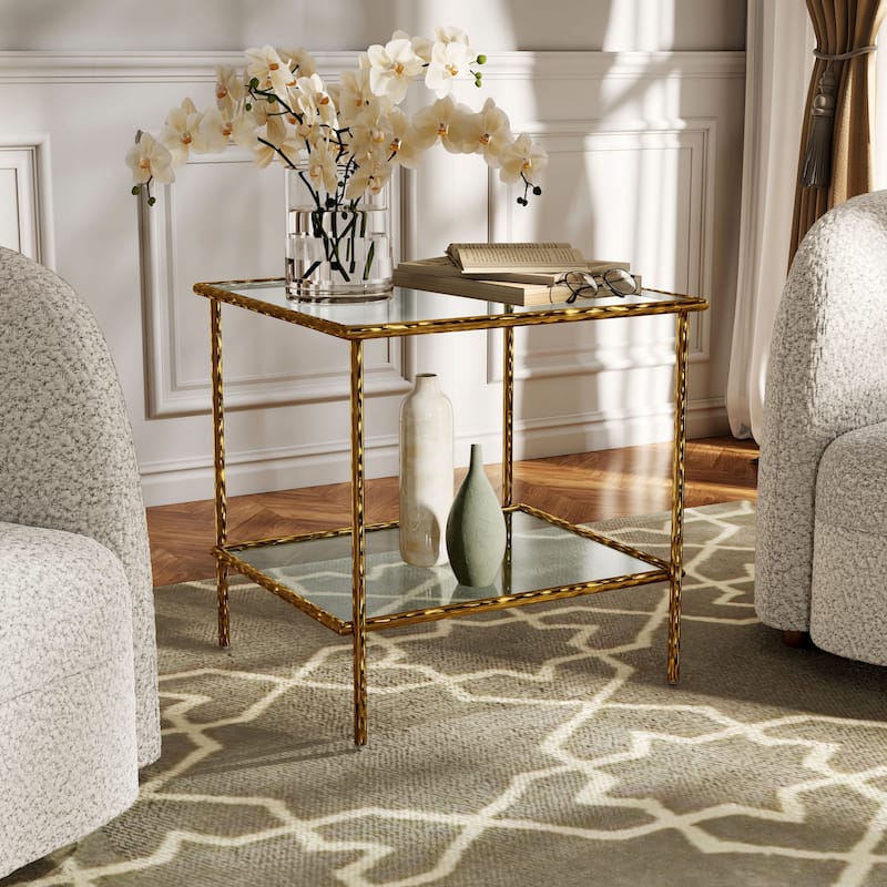 Furniture of America Zayen Modern Hammered Metal 1-Shelf Side Table - Gold