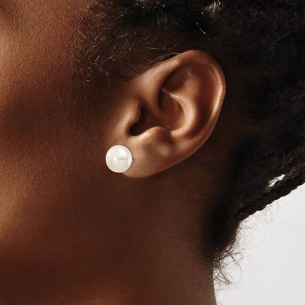 Solid 14k Yellow Gold 10-11mm White Button FW Cultured Pearl Stud Earrings Solid 14k Yellow Gold 10-11mm White Button FW Cultured Pearl Stud Earrings