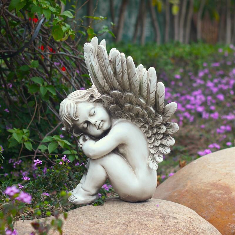 20" Tall Set of 2 Sitting Polyresin Cherub Statues - 14.5" L x 11" x 19.8" H