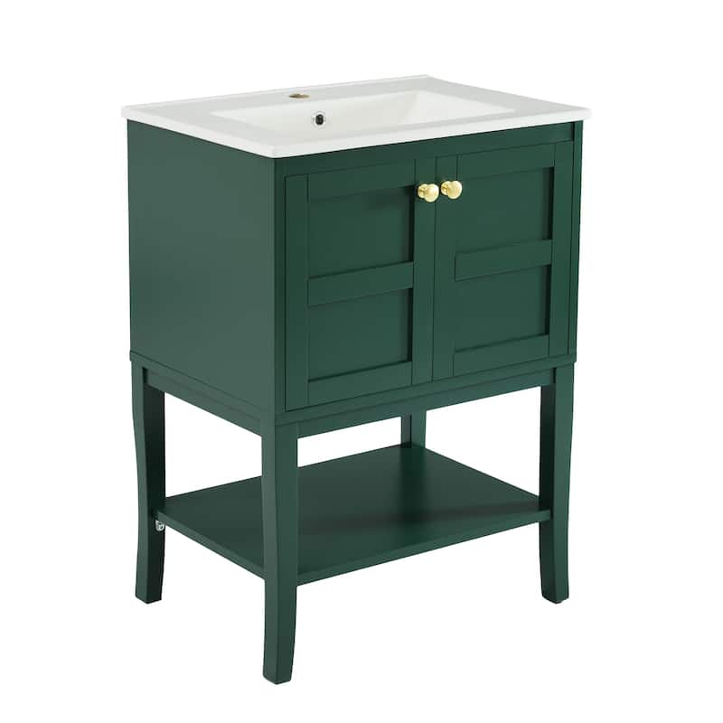 GDFStudio - Calderon Modern Bathroom Vanity Storage Cabinet with Resin Sink and 2 Doors - 24'W