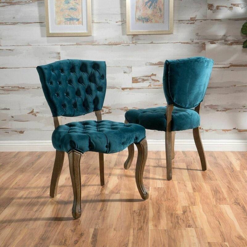 Velvet Dining Chairs Set of 2, Kitchen Side Chairs, Tufted Dining Room Chairs with Padded Seat and Wood Legs for Living Room - Teal