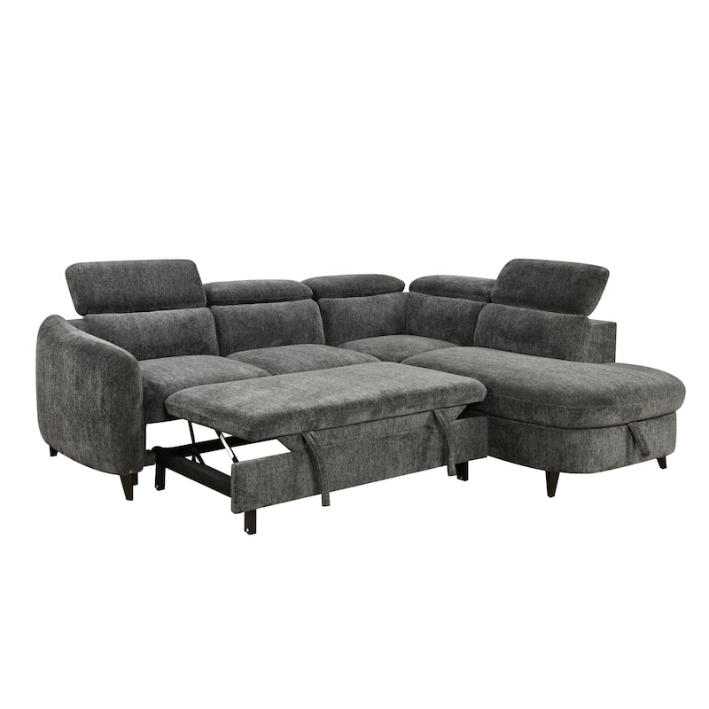 Roomfitters Sectional Sofa Bed with Pull Out Sleeper and Storage Chaise, 2 in 1 Convertible Couch for Living Room, Dark Gray
