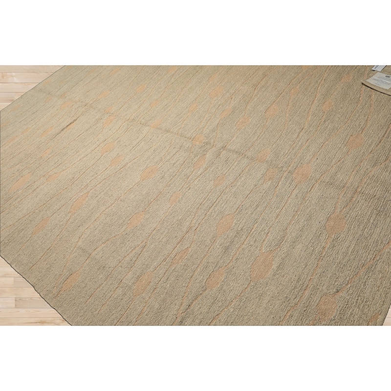 8x11 Hand Knotted Wool Moss Contemporary Flatweave Calvin Klein Rug - 8' x 11'