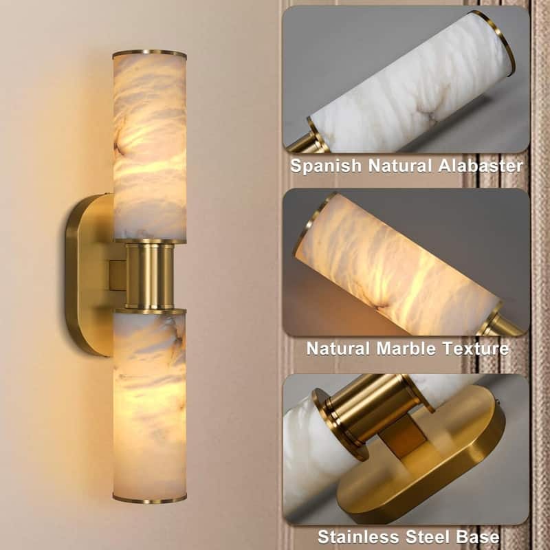 KAYLA Alabaster Wall Sconce 22", Modern Brass Wall Light, Spanish Natural Marble Indoor Sconces
