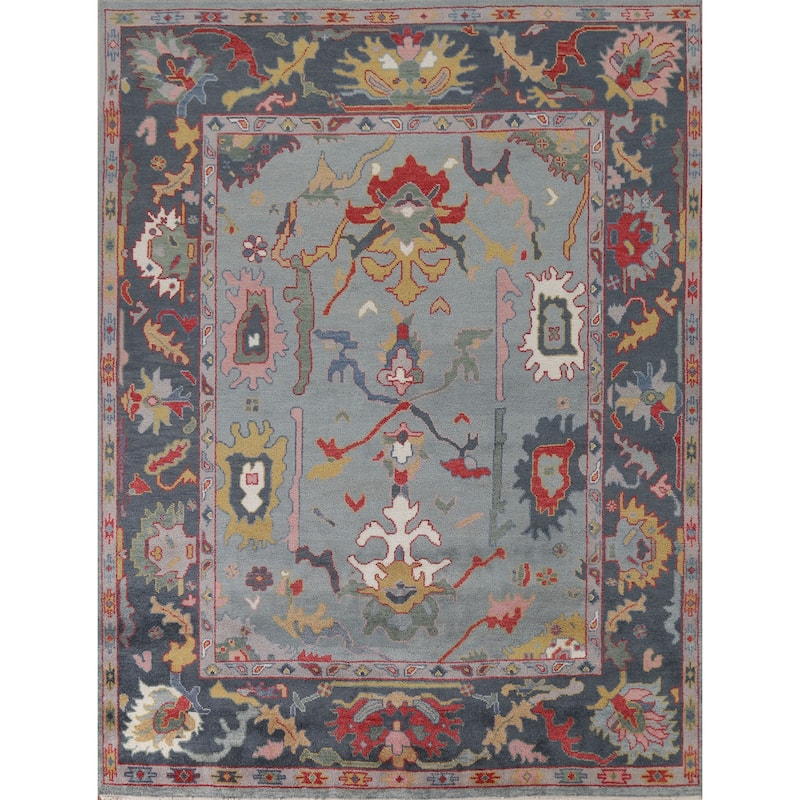 Indian Oushak Oriental Area Rug Hand-Knotted Wool Carpet - 8'2"x 9'9"