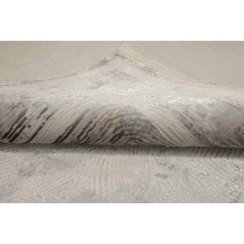 Machine Made Oriental Polyester Carpet Traditional Medallion Beige & Ivories Tabriz Area Rug - 7' 5'' X 5' 2''