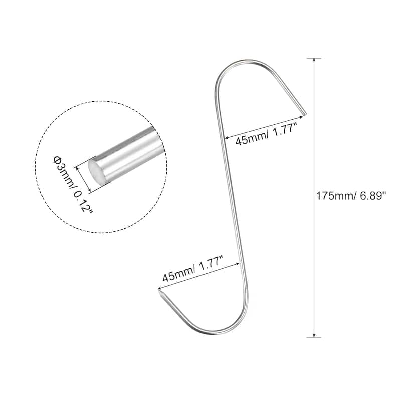 Meat Hooks, Stainless Steel S-Hook Meat Processing for Fish Beef 4Pcs - Silver Tone - 6.89", 0.12" Thick