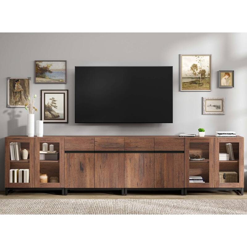 4-in-1 TV Stand for 120" TVs, Entertainment Center with Glass Doors & Metal Legs
