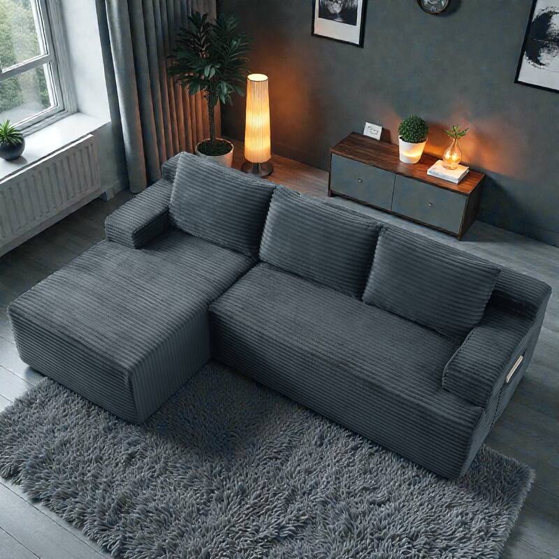 L Shaped Cloud Sectional Sofa with Deep Seat, Corduroy Modular Sleeper Couch, No Assembly Required