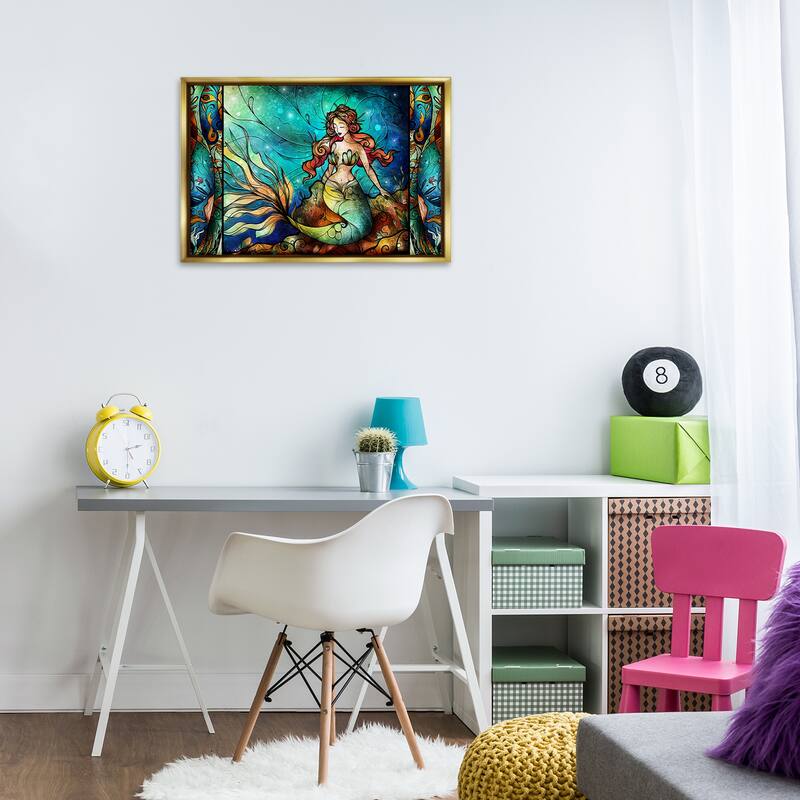 Stupell Elegant Seated Mermaid Framed Floater Canvas Wall Art Design By Mandie Manzano