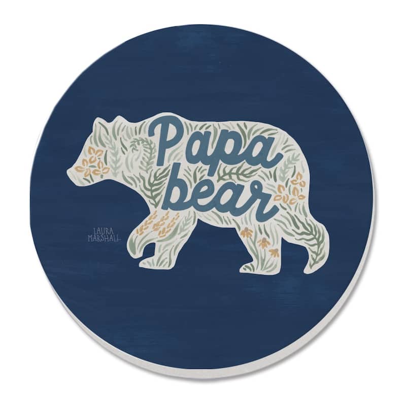 Papa Bear 4 Pack Absorbent Stone Coasters with Protective Cork Backing Made in The USA Absorbent Easily Wipes Clean - Multi
