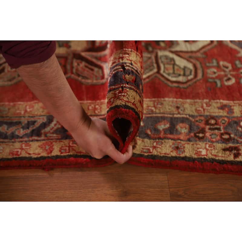 Vegetable Dye Red Heriz Persian Vintage Runner Rug Handmade Carpet - 3'1"x 9'8"