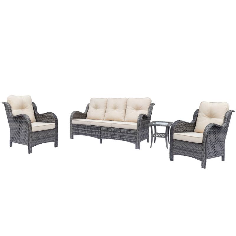 High Back Wicker Outdoor Patio Conversation Seating Sets with Cushions