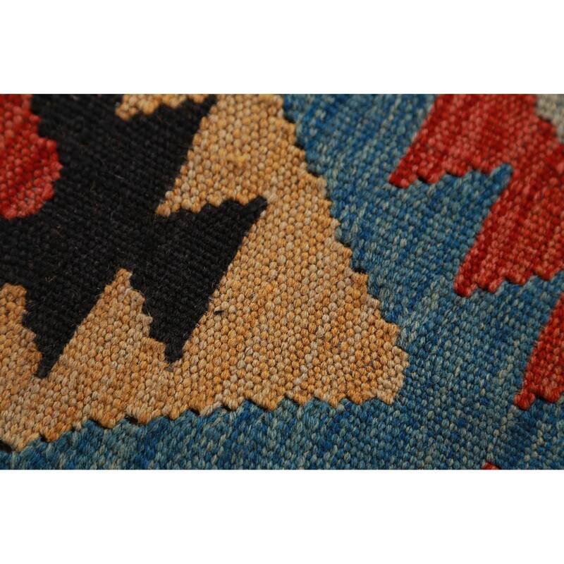Hand Woven Oriental 100% Wool Carpet Southwestern Geometric Multi-Colored Kilim Runner Rug - 13' 0'' X 2' 10''
