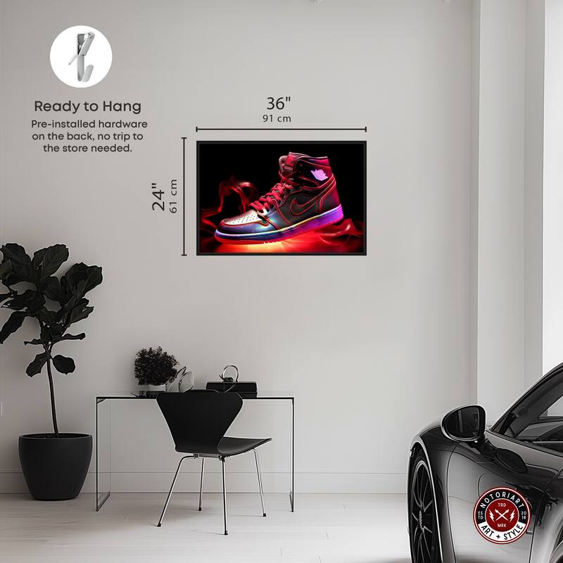 Notoriart Flaming Hot Sneaker Ii Framed Sneaker 1 Piece Canvas Wall Art