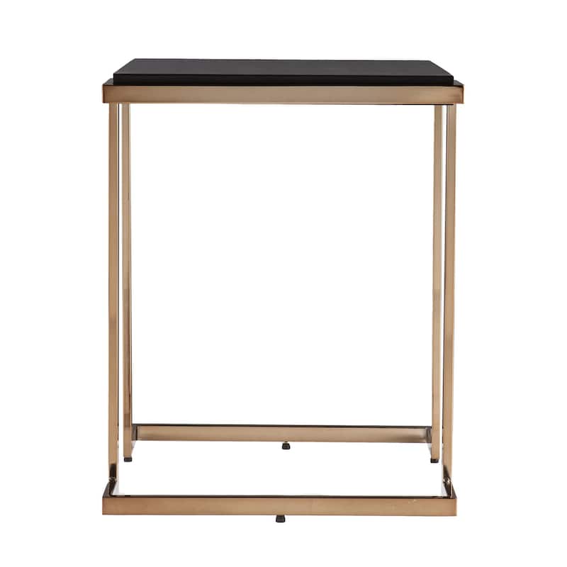 24" Modern Black MDF and Metal Side Table with Sled Base for Living Room or Bedroom Decor - 24" H x 19.25" W x 19.25" D