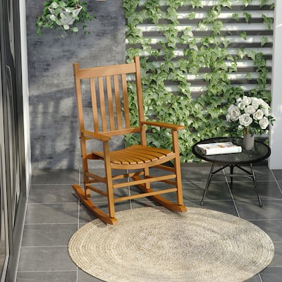Outdoor Rocking Chair, Patio Wooden Rocking Chair with Smooth Armrests, High Back