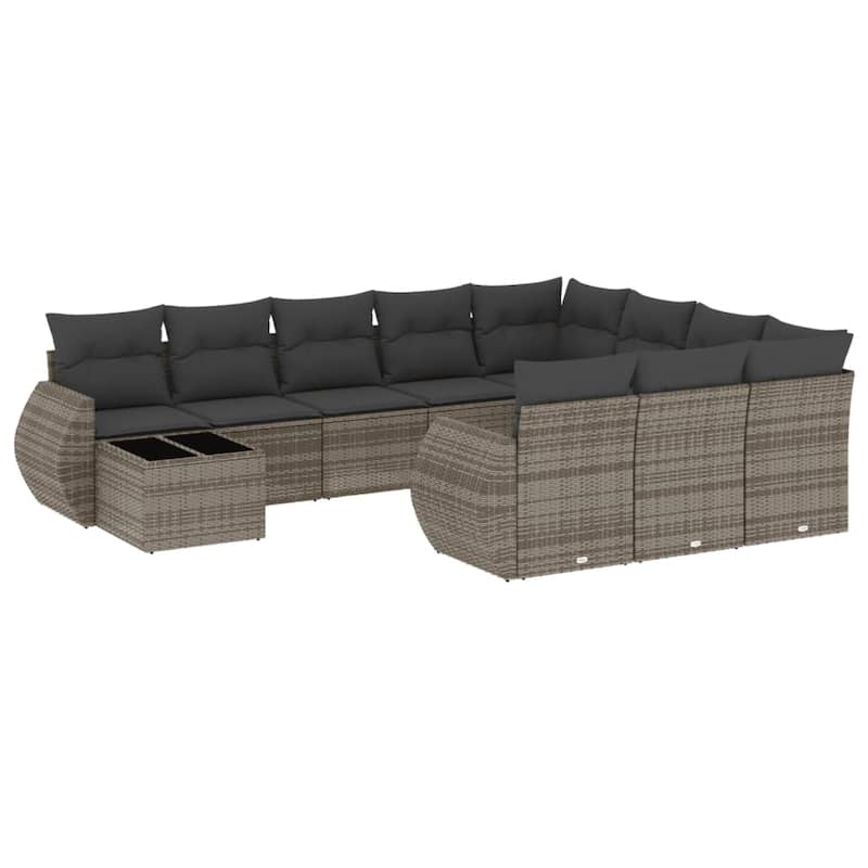 vidaXL Patio Sofa Set with Cushions Outdoor Furniture 11 Piece Poly Rattan - 21.7 x 21.7 x 14.6