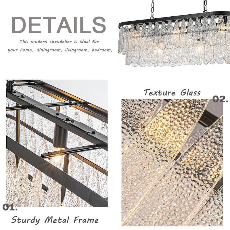 5/6-Light Vintage Textured Glass Chandelier Matte Black Rustic Art Glass Hanging Light