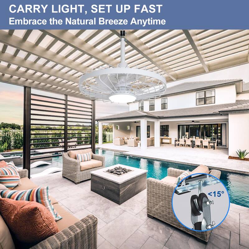 Outdoor Ceiling Fan with Light: 20 Inch Waterproof Gazebo Hanging - Plug in Remote App Control Caged Fans - 6 Speed Black