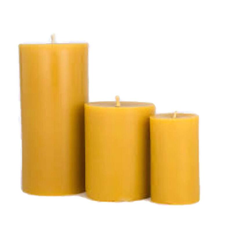 Set of 3 Golden yellow Beeswax Pillar Candles