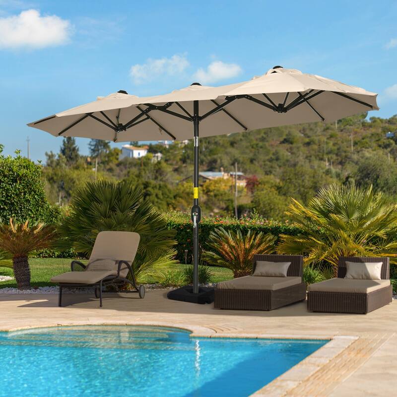 Double-sided Patio Umbrella 9.5' Large Outdoor Market Umbrella with Push Button Tilt and Crank, 3 Air Vents and 12 Ribs